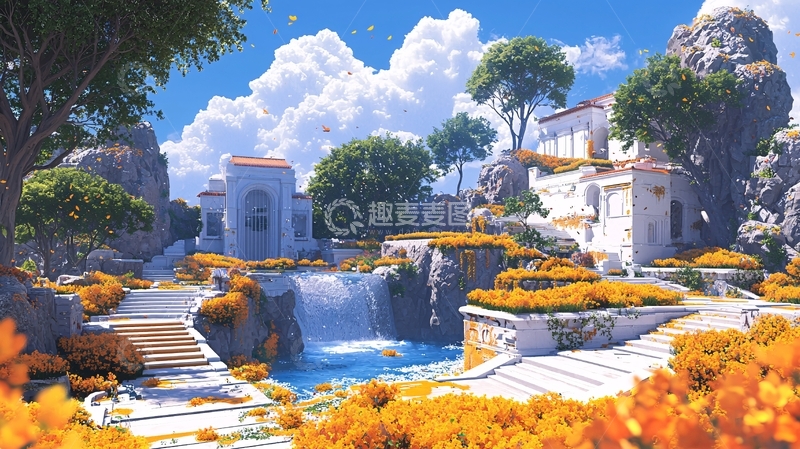 高清大图下载【趣麦麦图】梦幻般的瀑布山间别墅