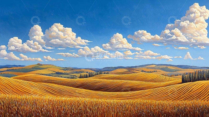 高清大图下载【趣麦麦图】金黄麦田蓝天白云