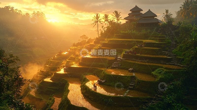 高清大图下载【趣麦麦图】日出梯田景色