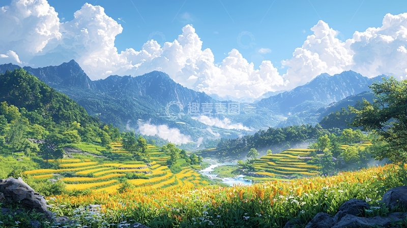 高清大图下载【趣麦麦图】梯田山景如画