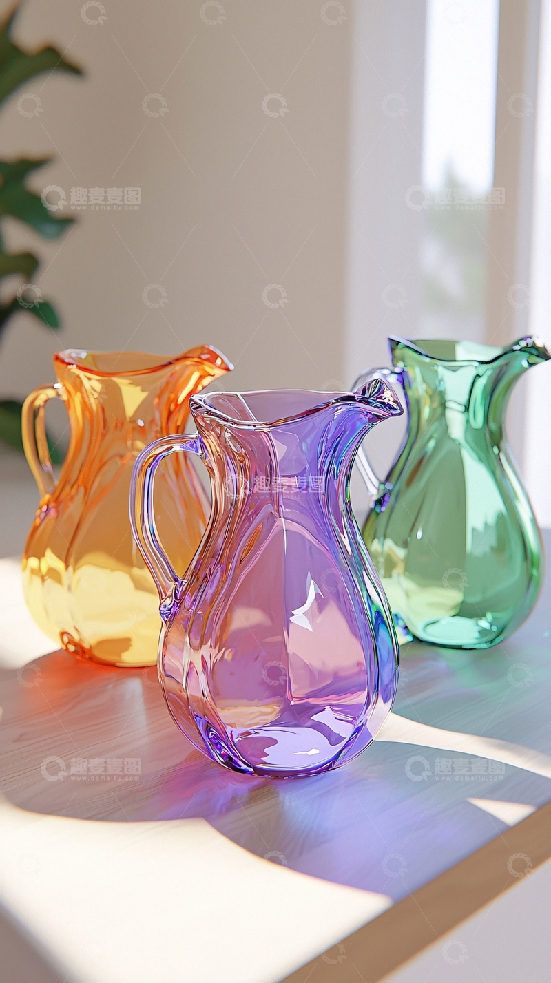 高清大图下载【趣麦麦图】彩色透明玻璃水壶