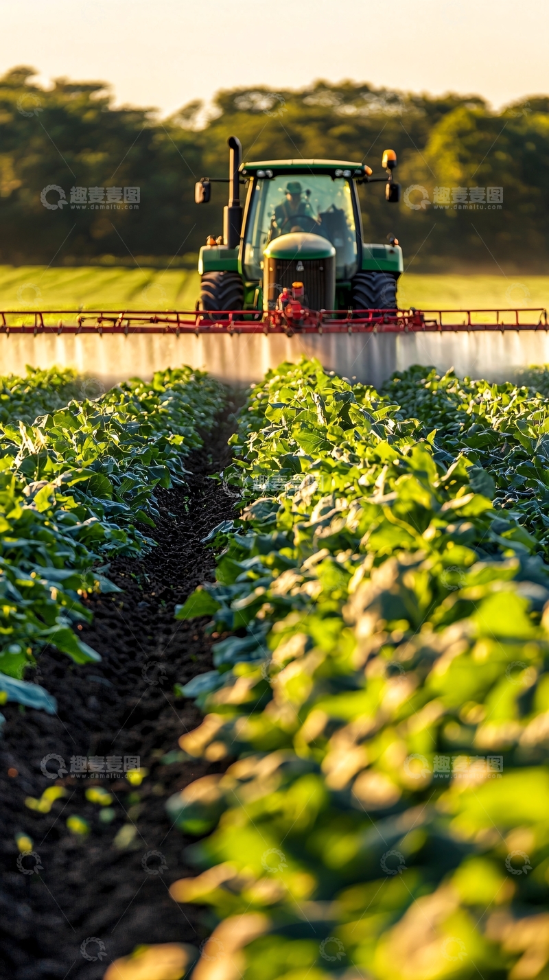 高清大图下载【趣麦麦图】拖拉机喷洒农药田间作业