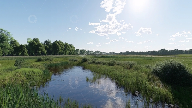 高清大图下载【趣麦麦图】阳光明媚下的绿地河流