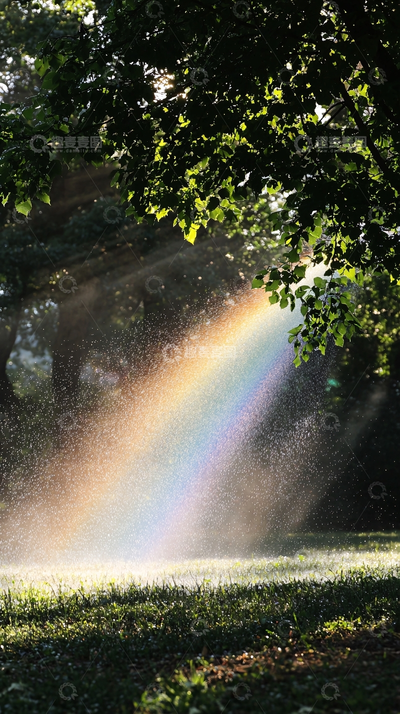 高清大图下载【趣麦麦图】树荫下彩虹喷泉