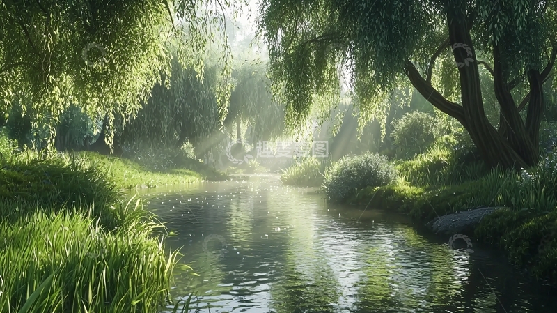高清大图下载【趣麦麦图】阳光穿过树林的小溪