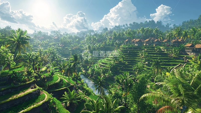 高清大图下载【趣麦麦图】郁郁葱葱的绿色梯田