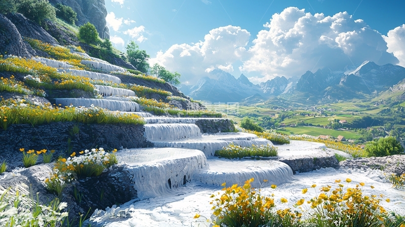 高清大图下载【趣麦麦图】层叠梯田瀑布