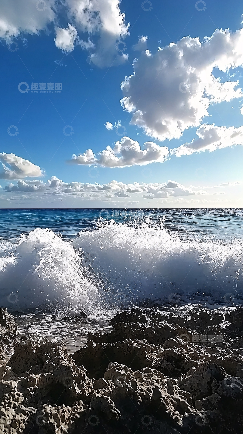 高清大图下载【趣麦麦图】海浪拍打岩石