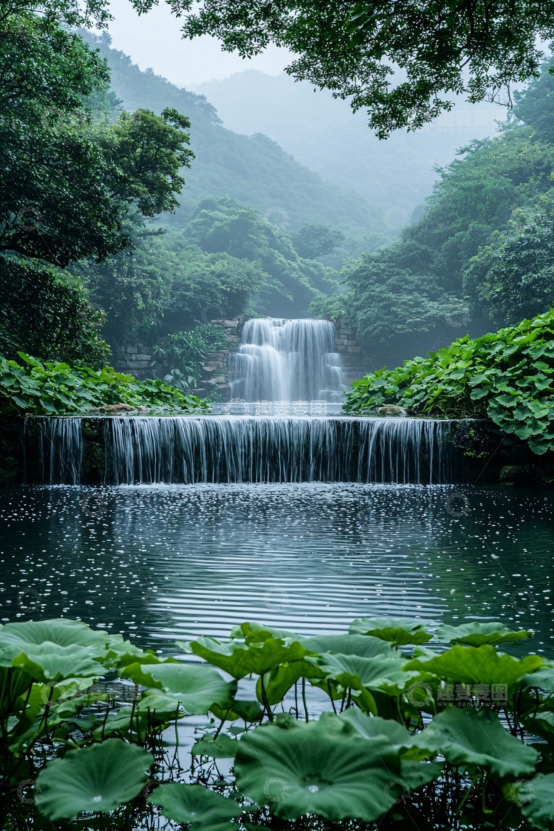 高清大图下载【趣麦麦图】绿意盎然的瀑布景观