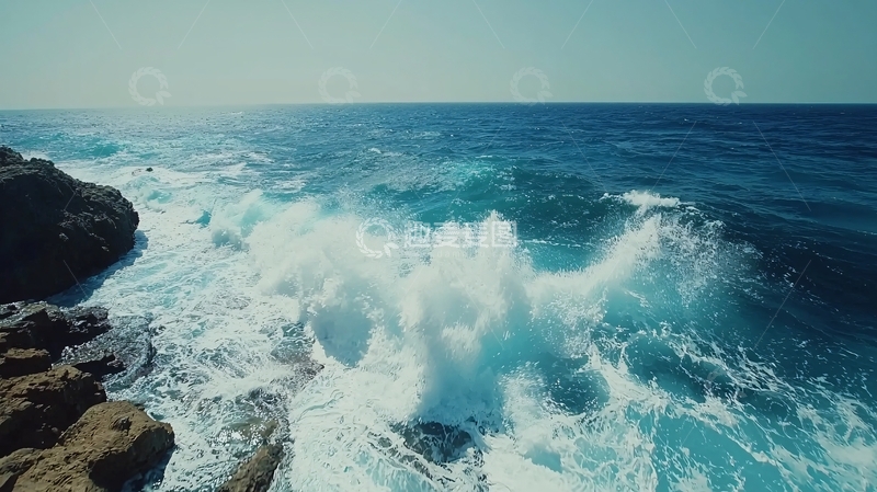 高清大图下载【趣麦麦图】海浪拍打岩石