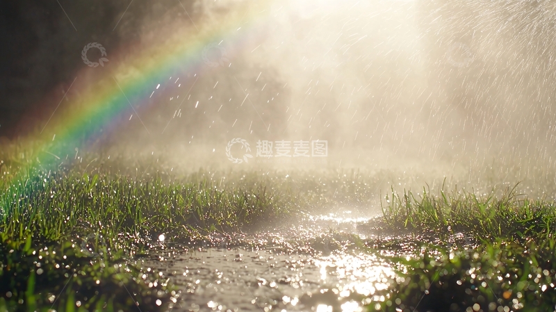 高清大图下载【趣麦麦图】阳光洒在草地上彩虹