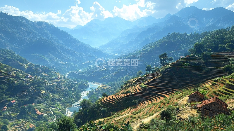 高清大图下载【趣麦麦图】山峦叠嶂梯田景色