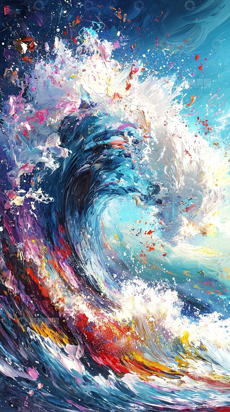 高清大图下载【趣麦麦图】彩色油画巨浪