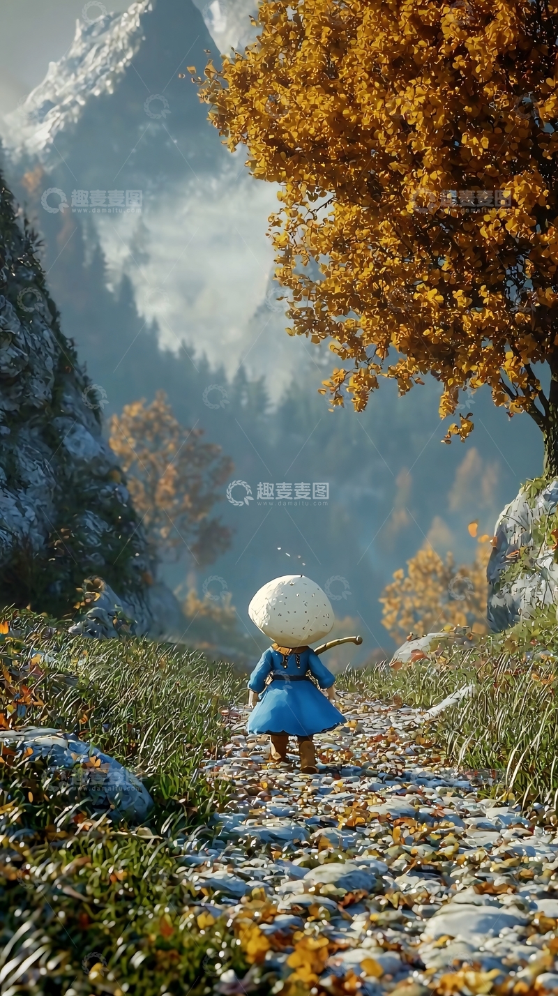 高清大图下载【趣麦麦图】秋日山谷女孩背影