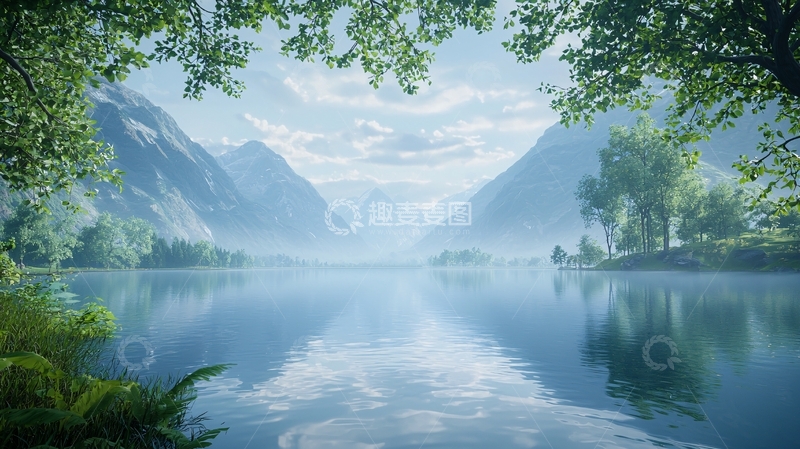 高清大图下载【趣麦麦图】山间湖泊宁静景色