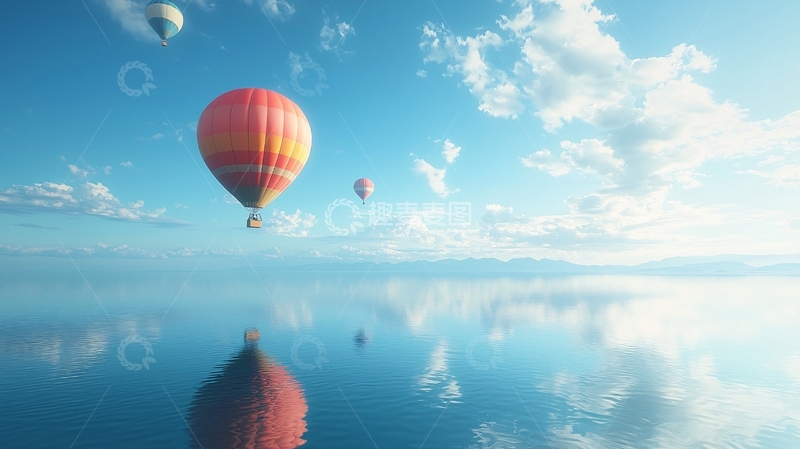 高清大图下载【趣麦麦图】热气球倒影