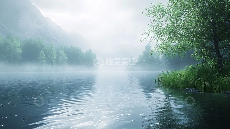 高清大图下载【趣麦麦图】雾气弥漫的宁静湖泊