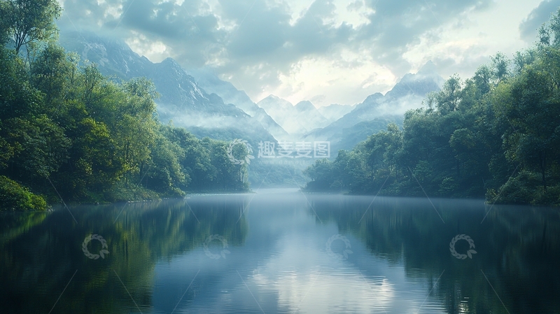 高清大图下载【趣麦麦图】宁静的湖面山水风光