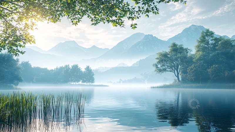 高清大图下载【趣麦麦图】宁静的湖面山景