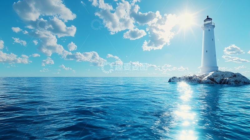 高清大图下载【趣麦麦图】蓝天白云下的灯塔