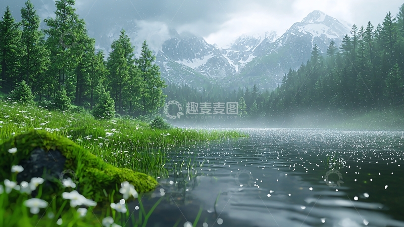 高清大图下载【趣麦麦图】雨后宁静湖面山景