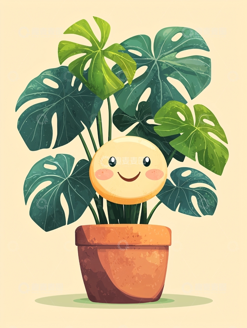 高清大图下载【趣麦麦图】可爱盆栽绿植笑脸