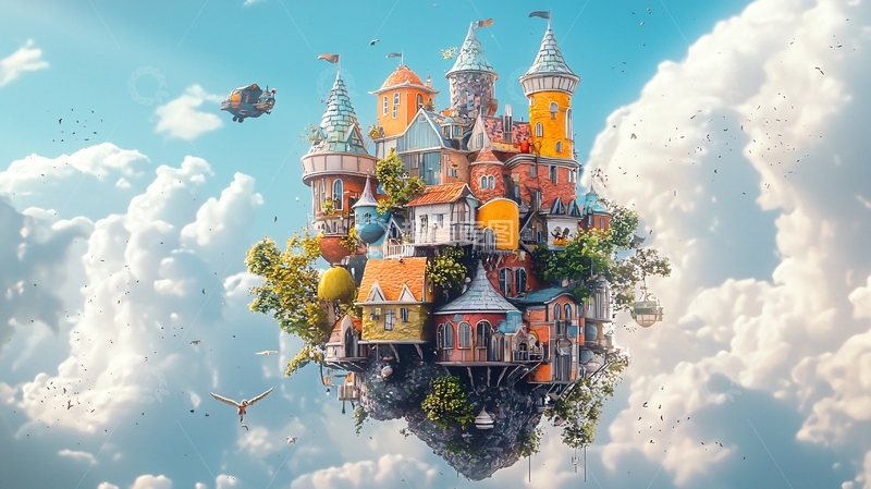 高清大图下载【趣麦麦图】梦幻天空中的彩色城堡