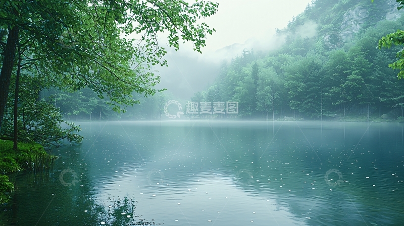 高清大图下载【趣麦麦图】雨后森林湖泊景色