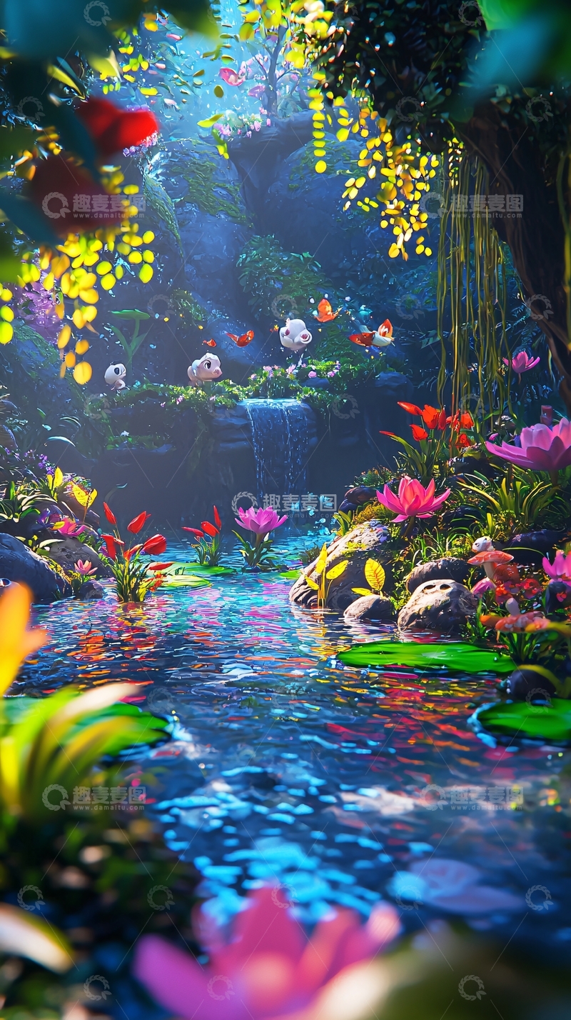 高清大图下载【趣麦麦图】梦幻森林溪流