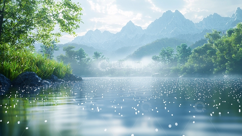 高清大图下载【趣麦麦图】山峦湖泊雨景