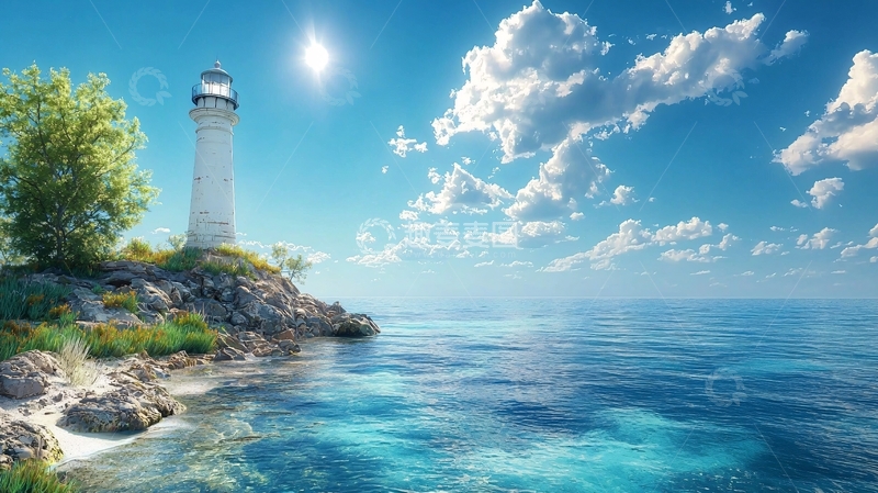 高清大图下载【趣麦麦图】阳光下的白色灯塔