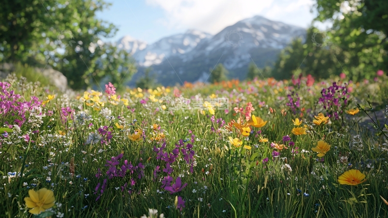 高清大图下载【趣麦麦图】山间野花盛开的春天