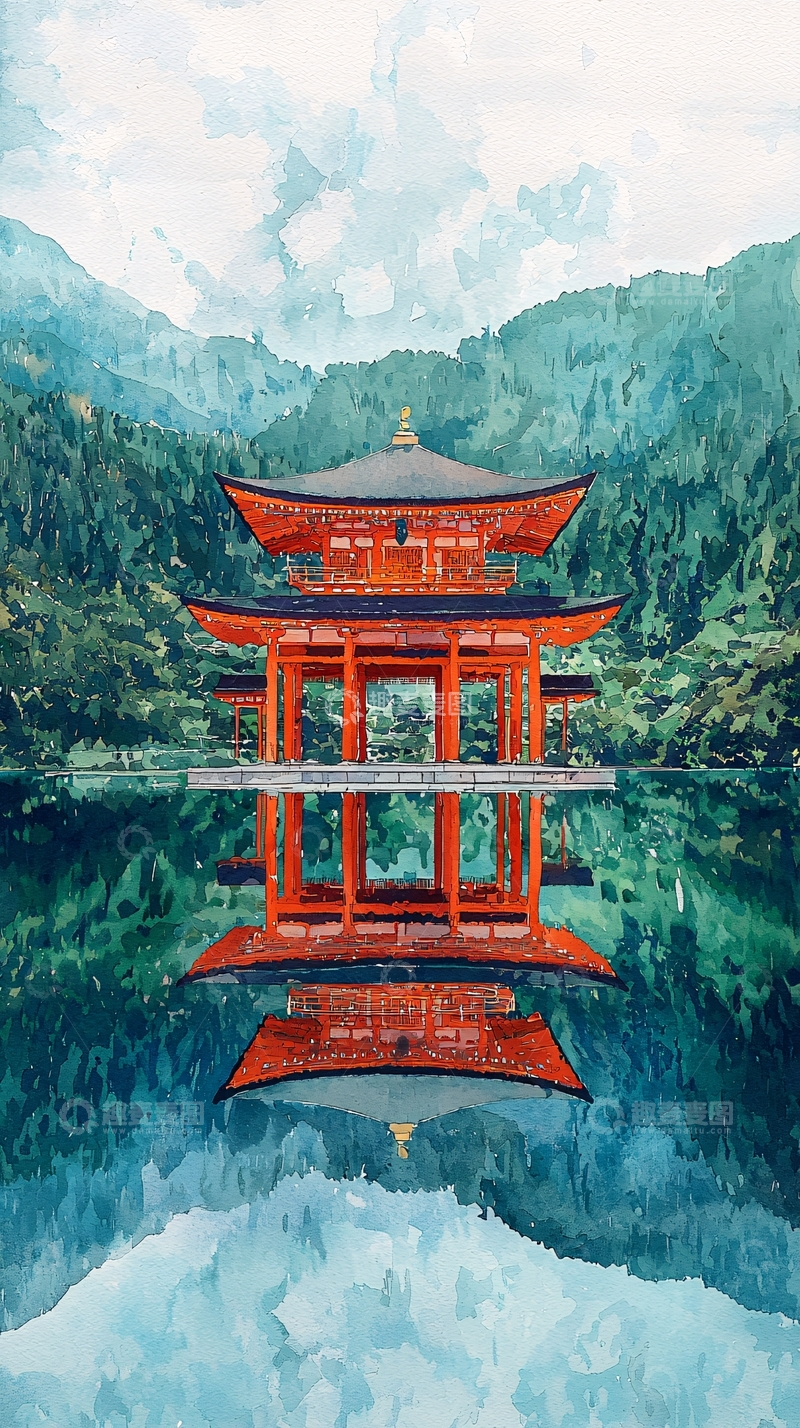 高清大图下载【趣麦麦图】日式建筑倒影