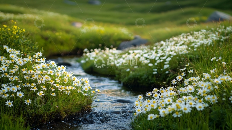高清大图下载【趣麦麦图】山涧溪流旁盛开的白色小花