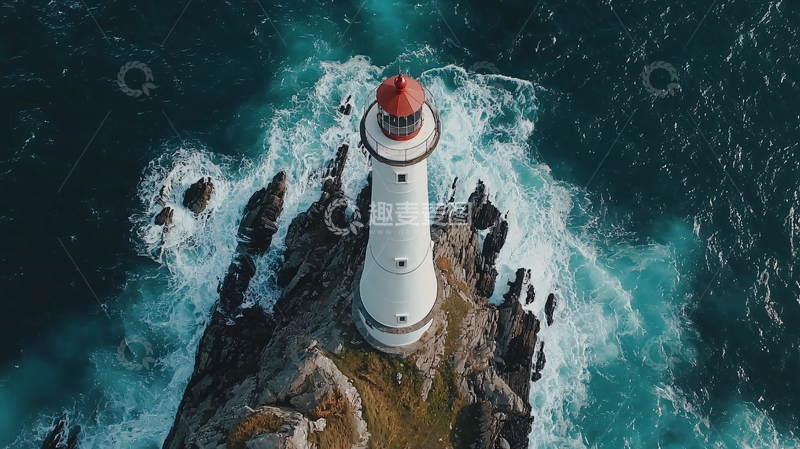 高清大图下载【趣麦麦图】灯塔海浪冲击