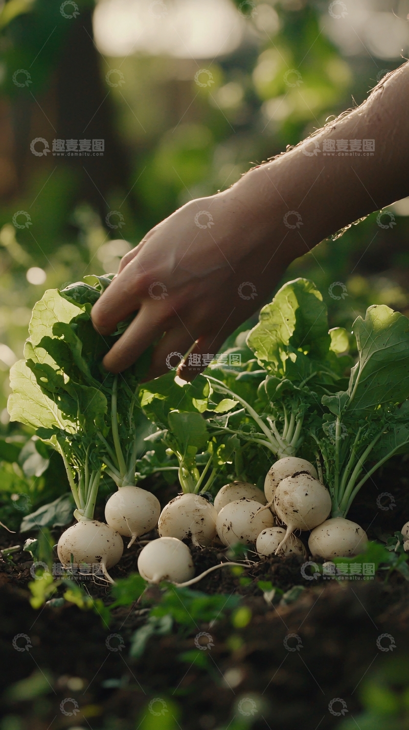 高清大图下载【趣麦麦图】采摘新鲜白萝卜