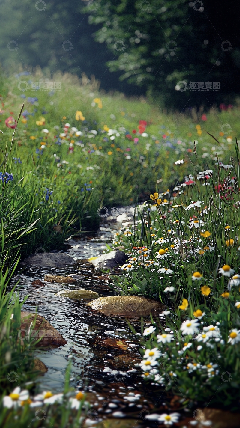 高清大图下载【趣麦麦图】溪流边盛开的野花