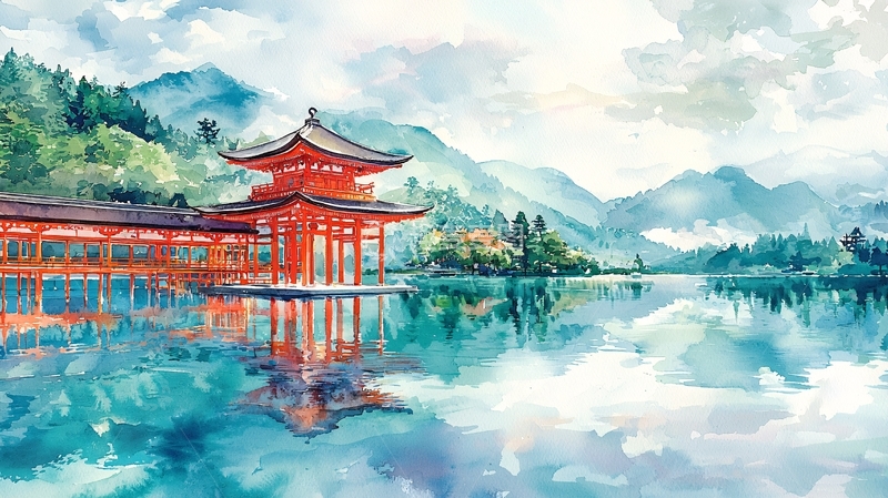 高清大图下载【趣麦麦图】水面倒影的中国风建筑