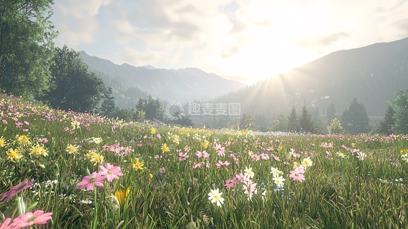 高清大图下载【趣麦麦图】山间野花盛开的清晨
