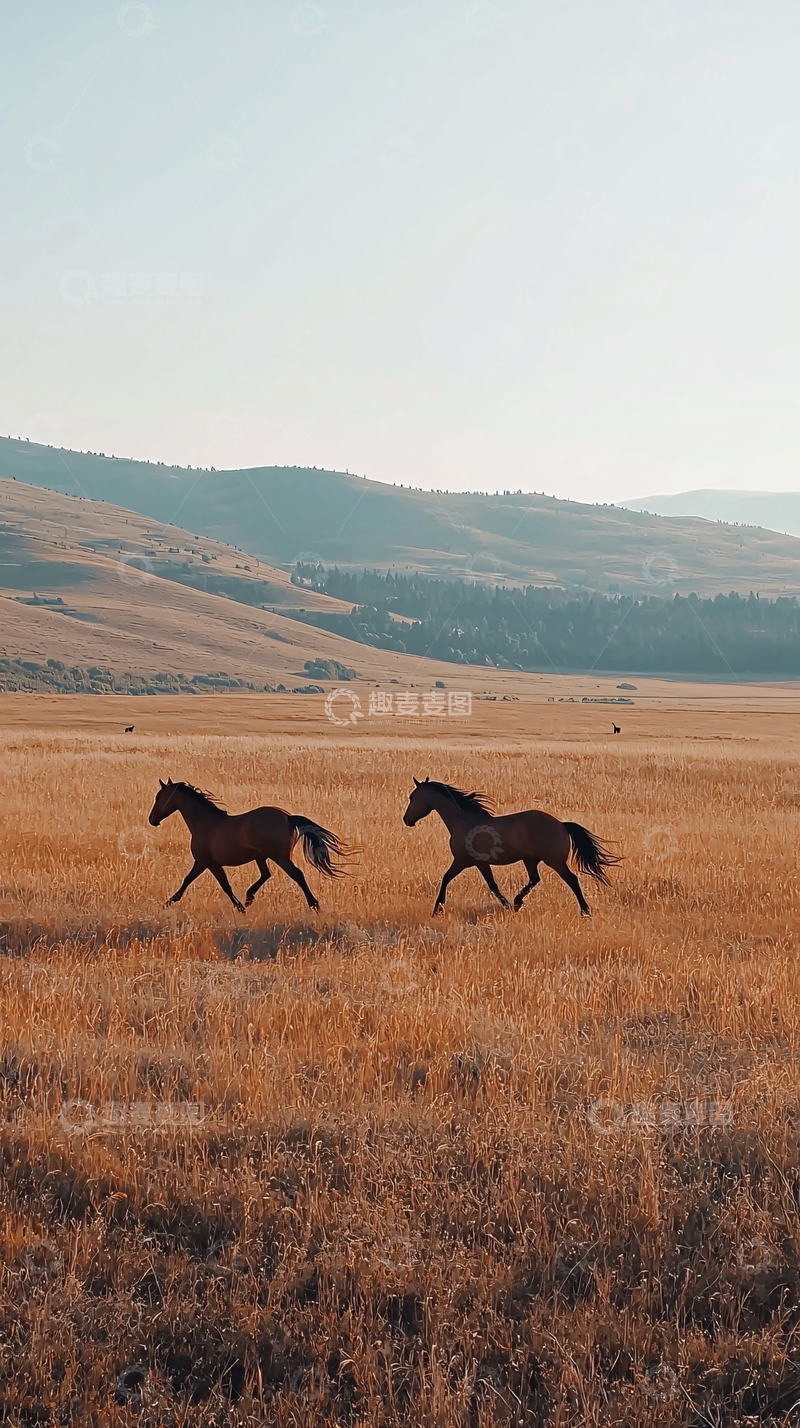 高清大图下载【趣麦麦图】草原上的两匹马