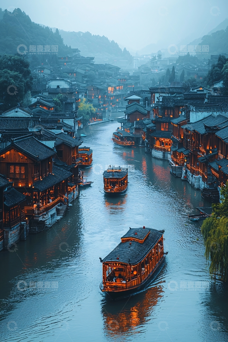 高清大图下载【趣麦麦图】古镇夜景
