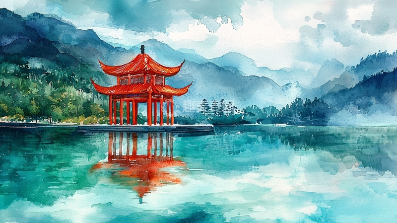 高清大图下载【趣麦麦图】中国风亭台水墨画