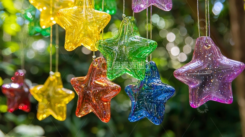 高清大图下载【趣麦麦图】彩色玻璃星星风铃