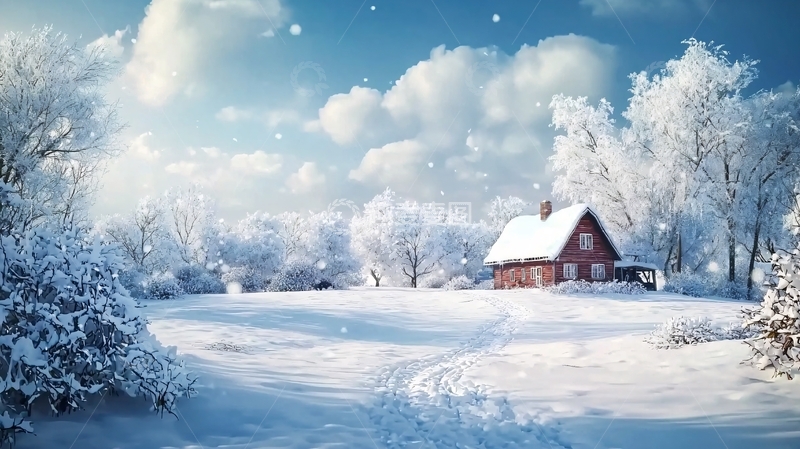 高清大图下载【趣麦麦图】冬日雪景小屋