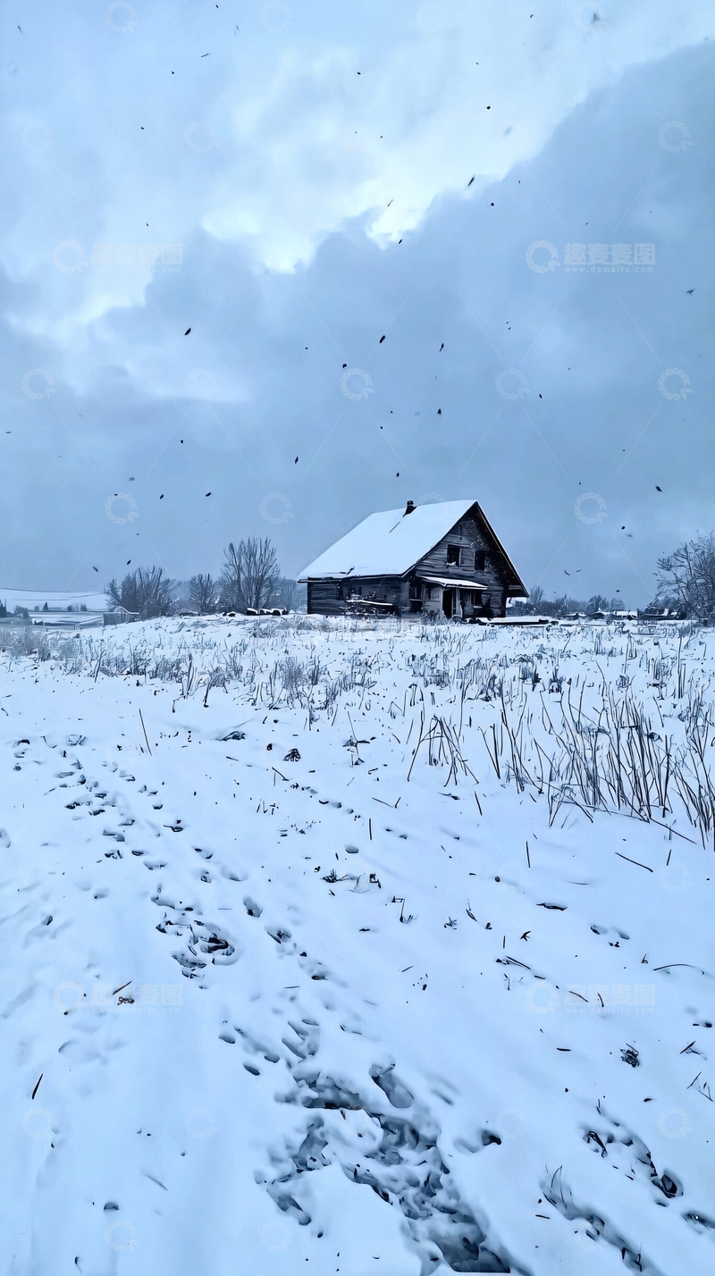 高清大图下载【趣麦麦图】雪地里的木屋