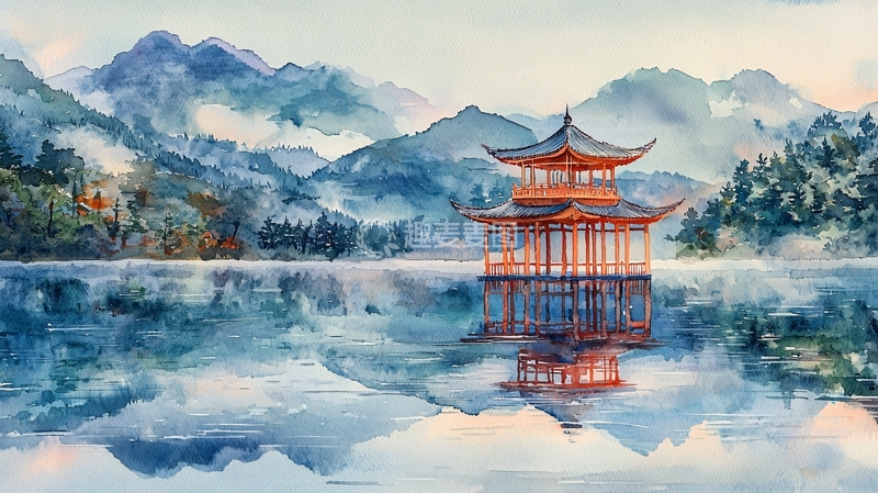 高清大图下载【趣麦麦图】湖中楼阁