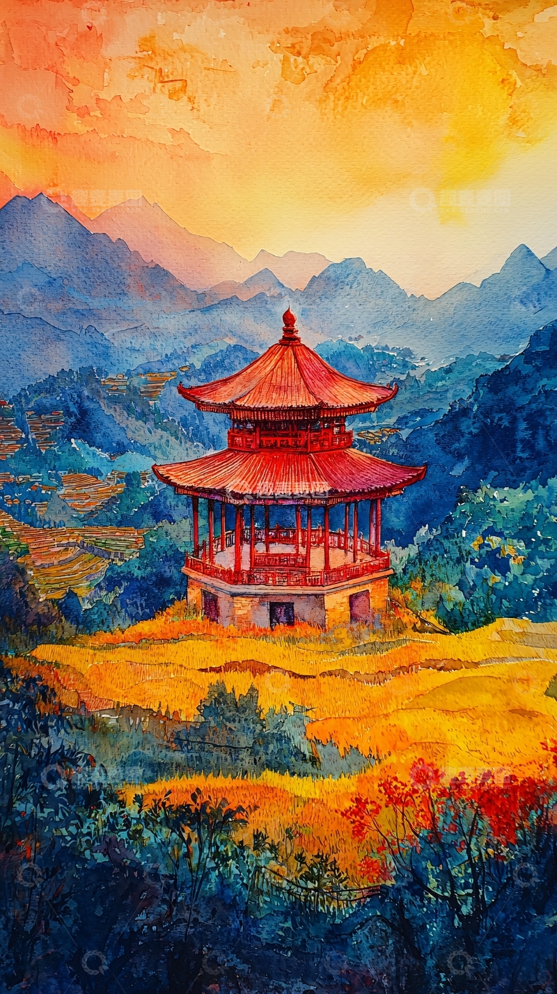 高清大图下载【趣麦麦图】夕阳下的中国宝塔