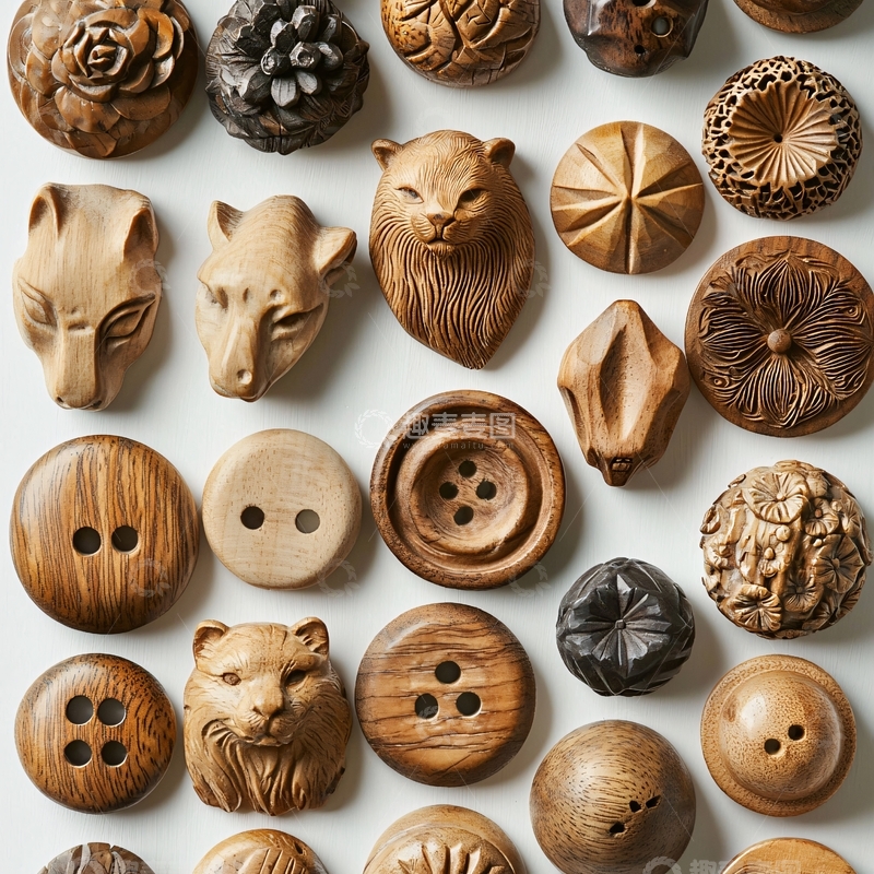 高清大图下载【趣麦麦图】手工雕刻木质纽扣