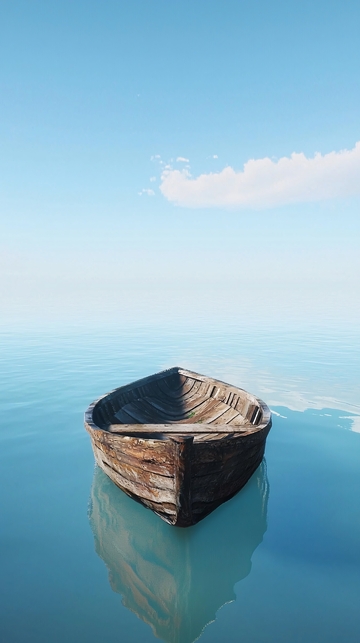 平静海面上的小木船