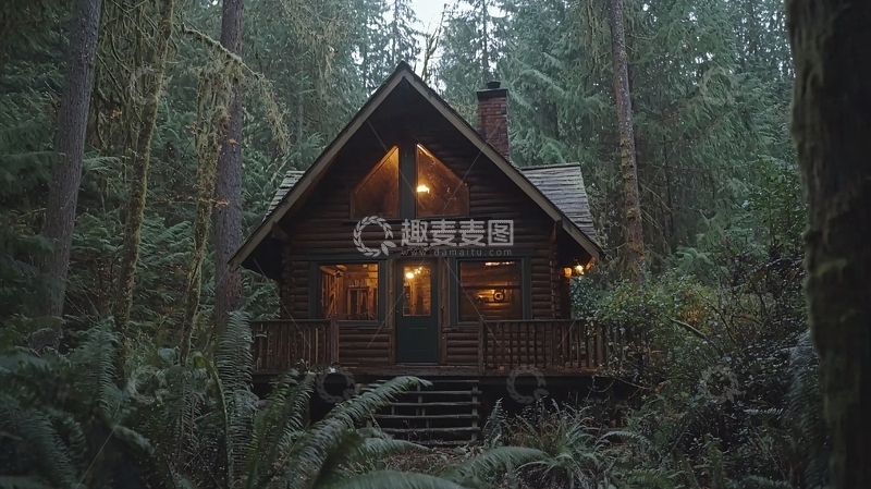 高清大图下载【趣麦麦图】森林小屋夜景